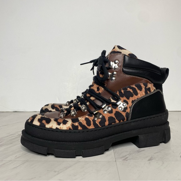 Ganni Leopard Lace Up Hiker Boot 39 - Picture 15 of 15